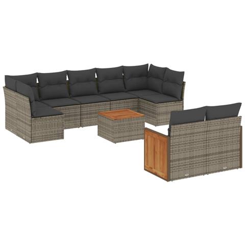 Set Divano da Giardino 10 pz con Cuscini Grigio in Polyrattan - Foto 1