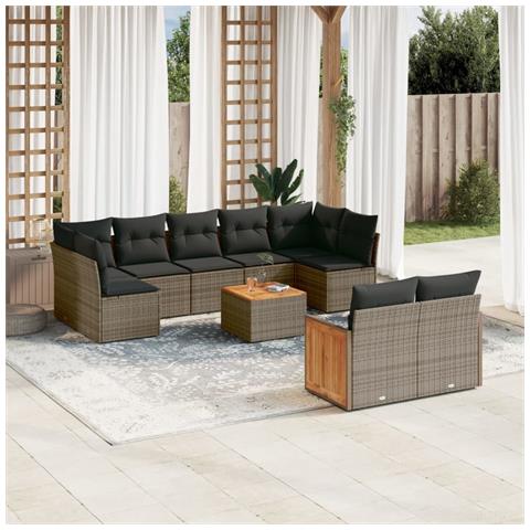 Set Divano da Giardino 10 pz con Cuscini Grigio in Polyrattan - Foto 2