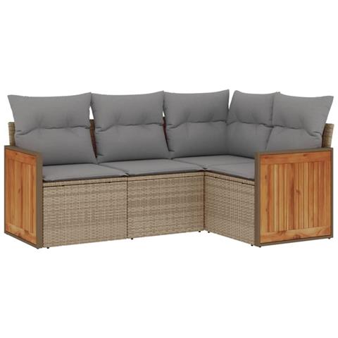 Set Divano da Giardino 4 pz con Cuscini Beige in Polyrattan - Foto 1