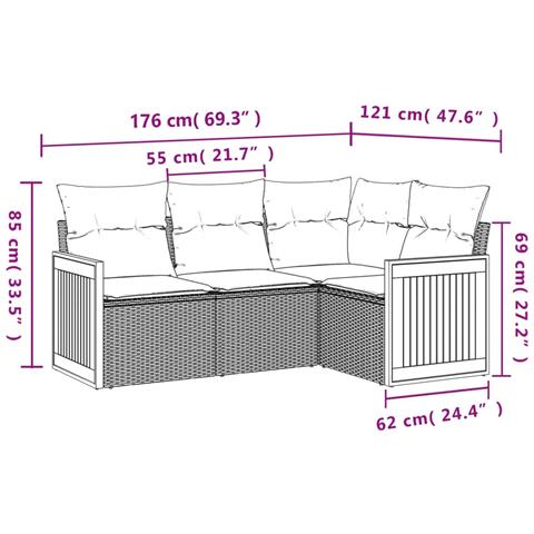 Set Divano da Giardino 4 pz con Cuscini Beige in Polyrattan - Foto 3