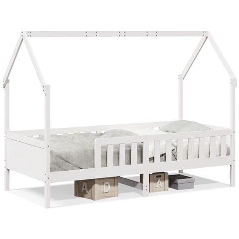 Giroletto Casetta Bambini Bianco 90x200 cm Legno Massello Pino - Foto 1