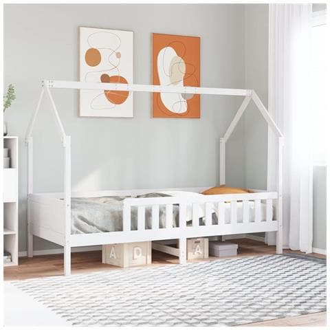 Giroletto Casetta Bambini Bianco 90x200 cm Legno Massello Pino - Foto 2