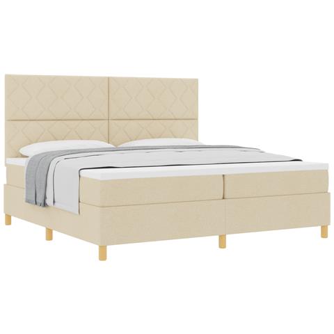 Letto con Rete e Materasso Panna 200x200 cm Tessuto - Foto 1