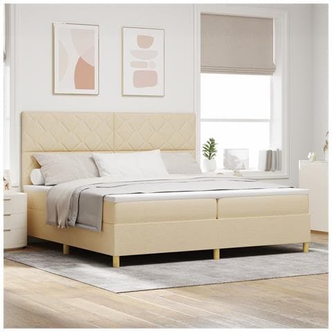 Letto con Rete e Materasso Panna 200x200 cm Tessuto - Foto 2