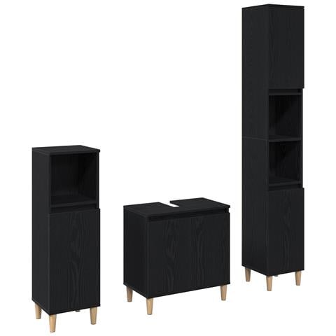 Set di Mobili da Bagno in 3 Pezzi Rovere Nero Legno Ingegnierizzato - Foto 1