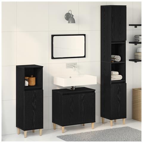 Set di Mobili da Bagno in 3 Pezzi Rovere Nero Legno Ingegnierizzato - Foto 2