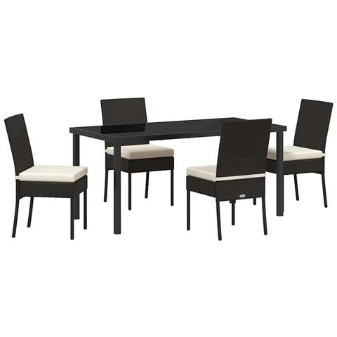 Set da Pranzo per Giardino 5 pcs Nero Poly Rattan - Foto 1