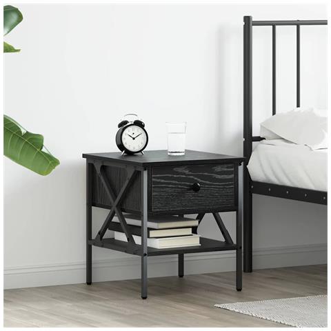 Comodino con cassetto Rovere nero 40 x 42 x 45 cm - Foto 2