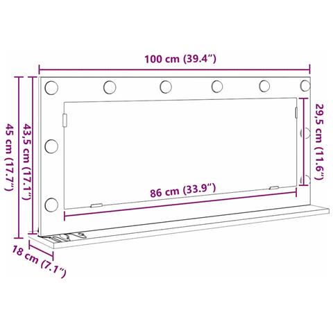 Specchio da Vanità con specchio Grigio Sonoma 100 x 45 x 18 cm - Foto 9
