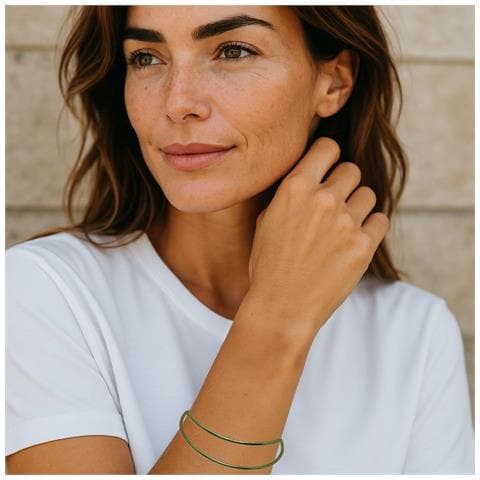 Bracciale Doppio Cerchio In Ottone Argentato 10µ Regolabile Multiposizione - Foto 5