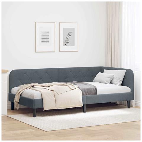 Cornice del letto ad angolo Grigio scuro 100 x 200 cm Velluto - Foto 2