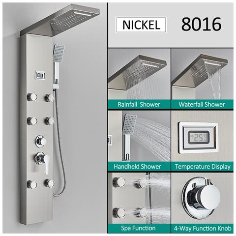 Pannello doccia Blackswan, modello M8016 nichelato con display digitale e funzioni SPA, misura 114 cm - Foto 2