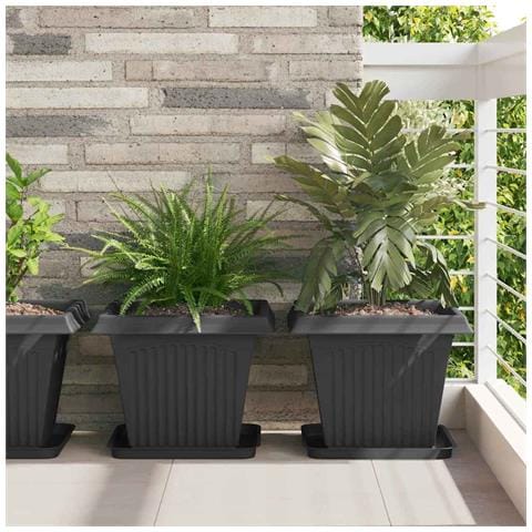 Vaso quadrato per fiori 24 pcs Nero 38 x 38 x 30 cm Plastica - Foto 2