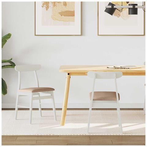 Sedia da pranzo 2 pcs Bianco e marrone Legno di gomma solido - Foto 2