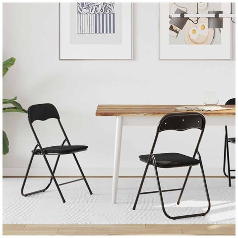 Sedia pieghevole 2 pcs Nero 48 x 44 x 78 cm Velluto - Foto 2