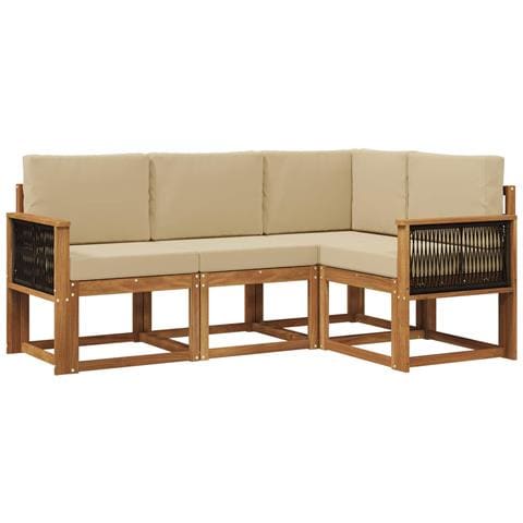 Set di divani da esterno 4 pcs Naturale e Beige Poliestere - Foto 1