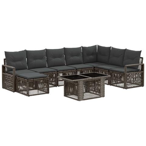 Set Divano da Giardino 9 pz Grigio e Grigio Scuro polyrattan - Foto 1