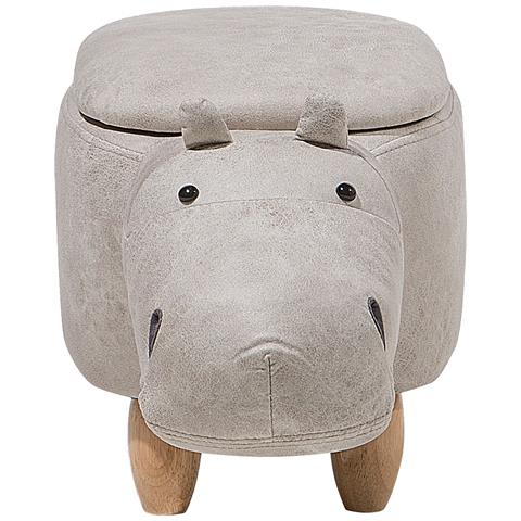 Pouf In Tessuto Similpelle Grigio Chiaro Hippo - Foto 20