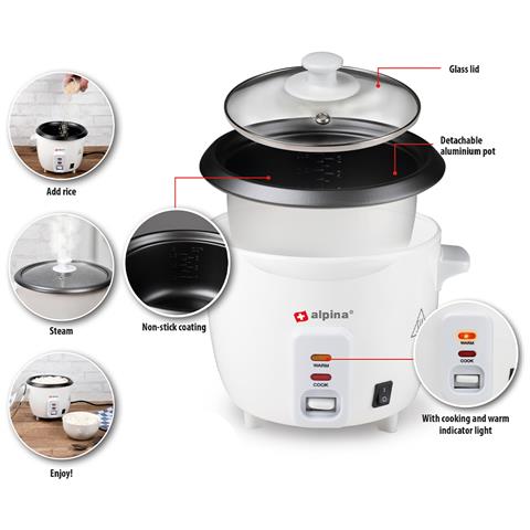 Cuociriso Elettrico 300W Vaporiera Cuoci Riso Risottiera a Vapore 0,6L - Foto 5