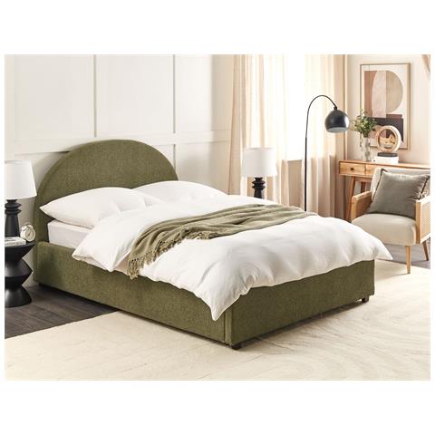 Letto Matrimoniale Bouclé Verde Oliva Con Contenitore 140 X 200 Cm Vaucluse - Foto 1