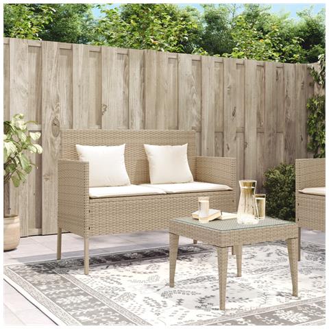 Panca Da Giardino Con Cuscini Beige In Polyrattan - Foto 3