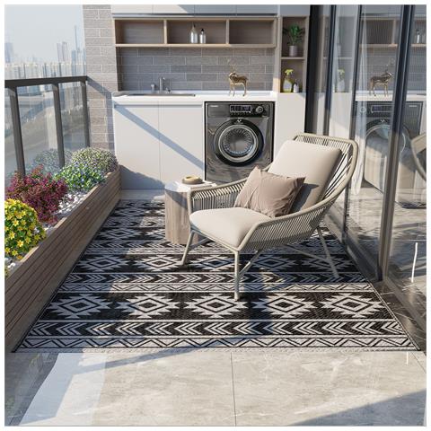 Tappeto Moderno Per Esterni Nero E Grigio In Pp Con Design Reversibile E Pieghevole, 182x274 Cm - Foto 2