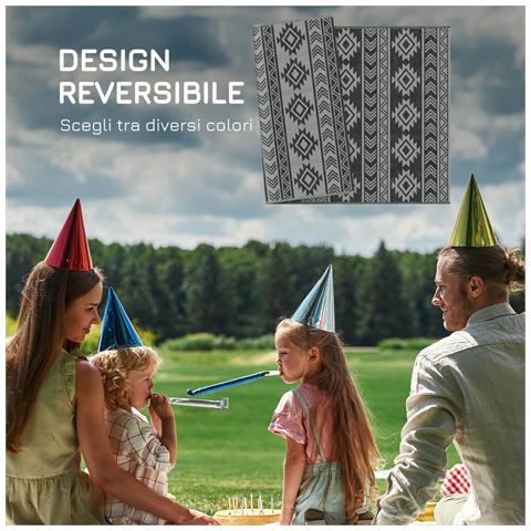 Tappeto Moderno Per Esterni Nero E Grigio In Pp Con Design Reversibile E Pieghevole, 182x274 Cm - Foto 6