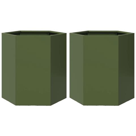 Fioriere da Giardino 2pz Verde Oliva Esagono 46x40x45cm Acciaio - Foto 1