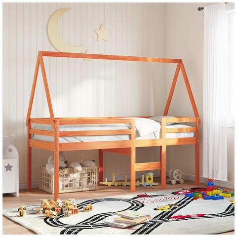 Letto A Soppalco Con Tetto Cera 80x200 Cm In Legno Di Pino - Foto 1