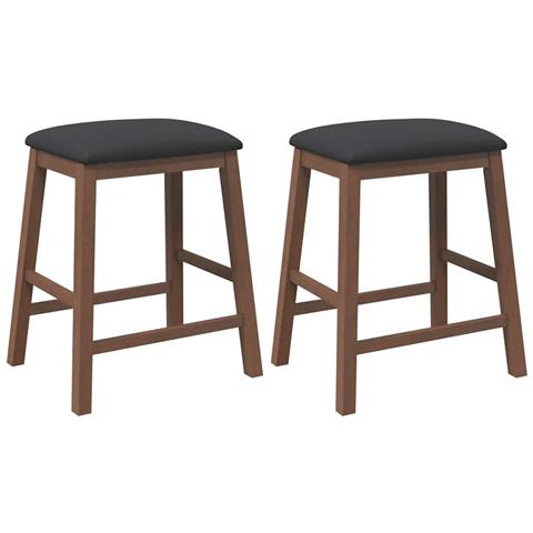 Sedie da Bar con Cuscini 2pz Marrone Legno Massello di Hevea - Foto 1