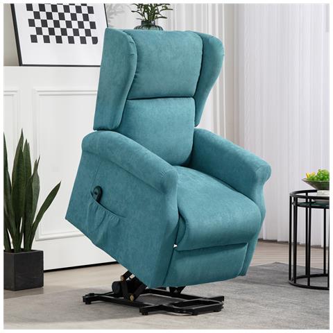 Poltrona Alzapersona Reclinabile a 135° con Poggiapiedi e Telecomando, in Tessuto Blu, 74x94x111 cm - Foto 2