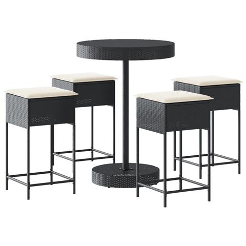 Set Bar Da Giardino 5 Pz Con Cuscini In Polyrattan Nero - Foto 2