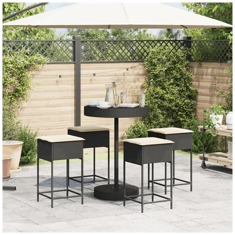 Set Bar Da Giardino 5 Pz Con Cuscini In Polyrattan Nero - Foto 3