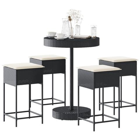Set Bar Da Giardino 5 Pz Con Cuscini In Polyrattan Nero - Foto 1
