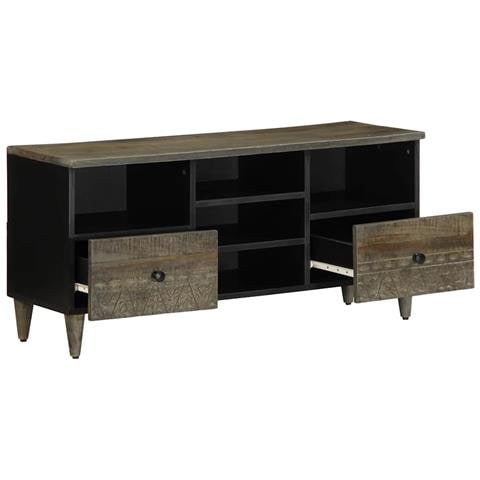Mobile Porta Tv Nero 100x33x46 Cm In Legno Massello Di Mango - Foto 2