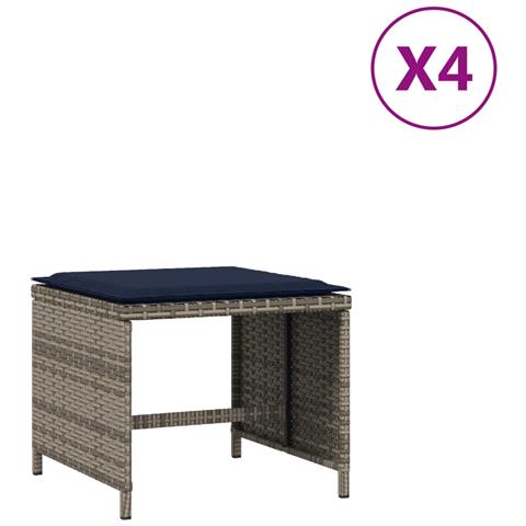 Sgabelli Giardino Con Cuscini 4 Pz Grigi 40x40x35 Cm Polyrattan - Foto 2