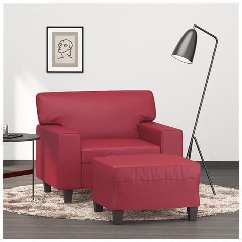 Poltrona Con Poggiapiedi Rosso Vino 60 Cm In Similpelle - Foto 1
