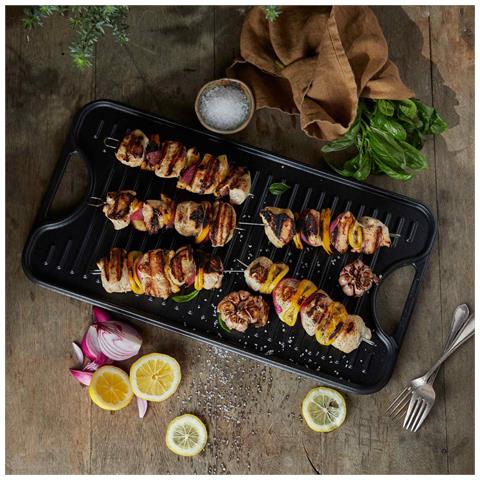 Victoria 34184 Bistecchiera Ghisa Smaltata Induzione, Piastra Per Grigliare Reversibile 50x35cm  Nero - Foto 2