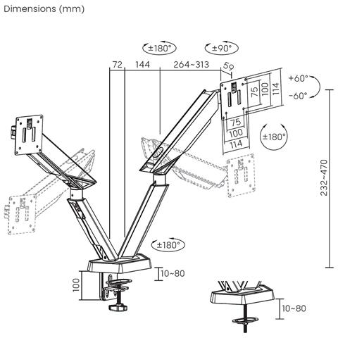 DT38TSR-345 Supporti a parete per TV 96,5 cm (38") Scrivania Nero, Bianco - Foto 2