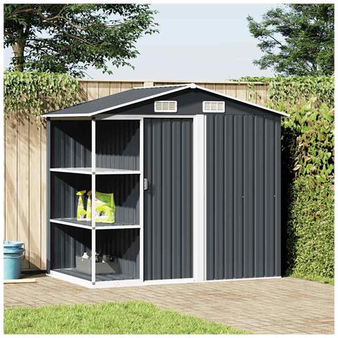 Capanno Da Giardino Con Scaffali Antracite 205x130x183 Cm Ferro - Foto 9