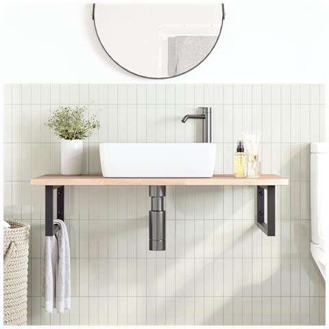 Ripiano A Parete Per Lavabo In Acciaio E Massello Di Rovere - Foto 2