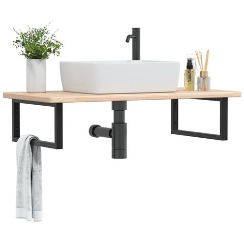 Ripiano A Parete Per Lavabo In Acciaio E Massello Di Rovere - Foto 8