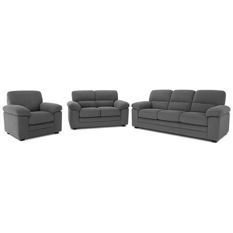 Lincoln Set Divano In Velluto A Coste Grigio Scuro + 2 Posti + Poltrona - Foto 1
