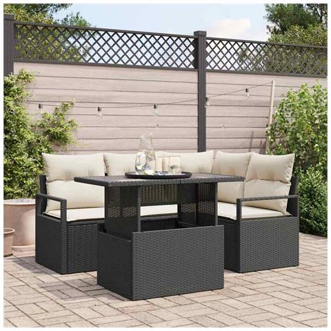 Set di 5 pezzi di divano da giardino con cuscini in rattan polyrattan nero, Divano da giardino con 2 posti, storage e cuscini in rattan polyrattan nero - Foto 2