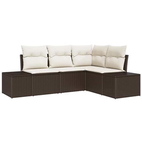 Set di divani da giardino 4 pezzi con cuscini Marrone Rattan sintetico - Foto 1