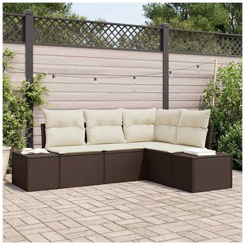 Set di divani da giardino 4 pezzi con cuscini Marrone Rattan sintetico - Foto 2