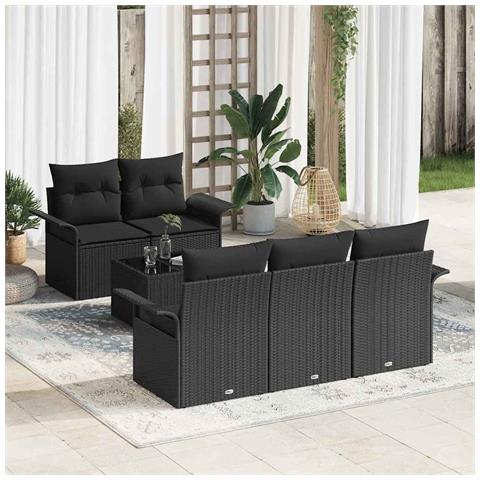 Set di divani da giardino con 6 pezzi e cuscini in polyrattan nero - Foto 2