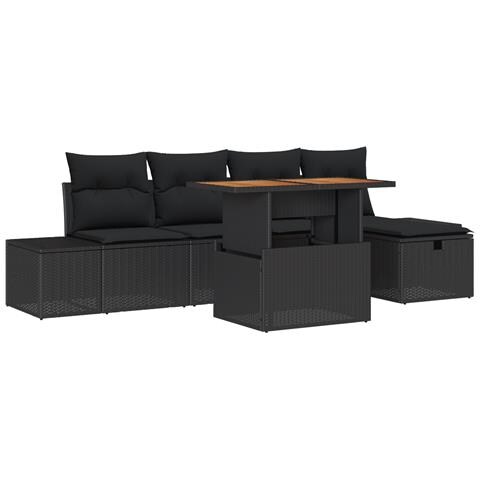 Set Divani Giardino 6 Pezzi con Cuscini Neri in Polyrattan - Foto 1