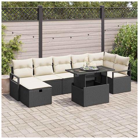 Set Divano da Giardino 8 Pezzi con Cuscini Nero Polyrattan, Divano da Giardino 2 Posti con Cuscini Nero Polyrattan - Foto 2