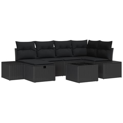 Set divano da giardino da 7 pezzi con cuscini neri in polyrattan - Foto 1